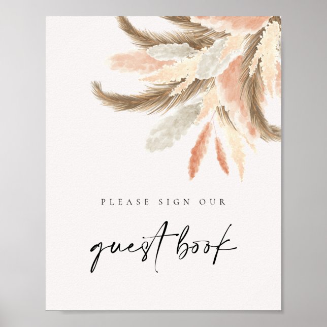 Gold Pampas Grass Gästebuch Wedding Sign C100 (Vorne)