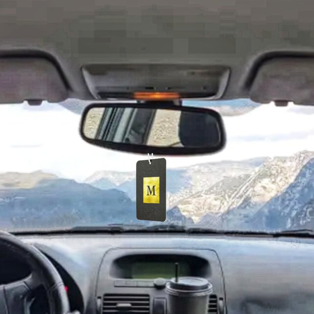 Gold Paneled Black-II Autolufterfrischer (This Gold-Paneled Black-II Air Freshener, ìs two-sided with two, different monogram initials!)