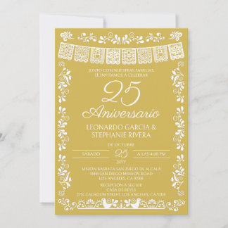 Gold Papel Picado 25. Hochzeitstag Einladung