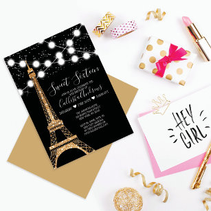 Gold Paris Eiffel Tower Glitzer Lights Sweet 16 Einladung