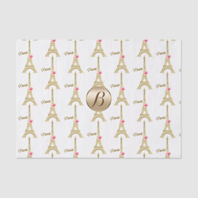 Gold Paris Eiffelturm Monogram Modernes Party Seidenpapier (Vorderseite)