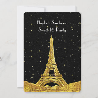 Gold Paris France Skyline #2 Bk Starry Sweet 16 V Einladung