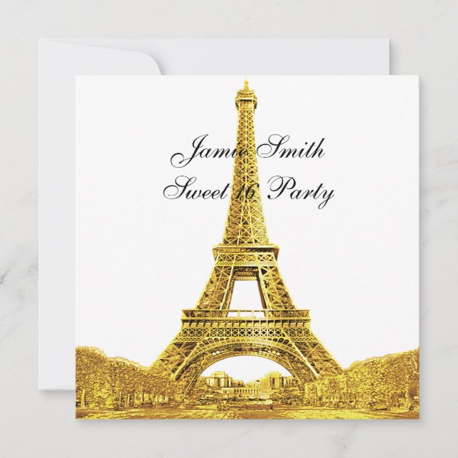 Gold Paris France Skyline #2 Sweet 16 SQ Einladung (Vorderseite)
