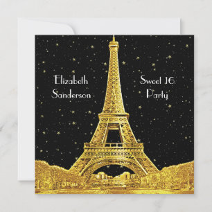 Gold Paris Frankreich Skyline #2 Bk Sternen Süße 1 Einladung
