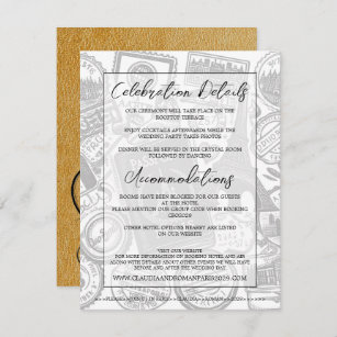 Gold Paris Passport Wedding Begleitkarte