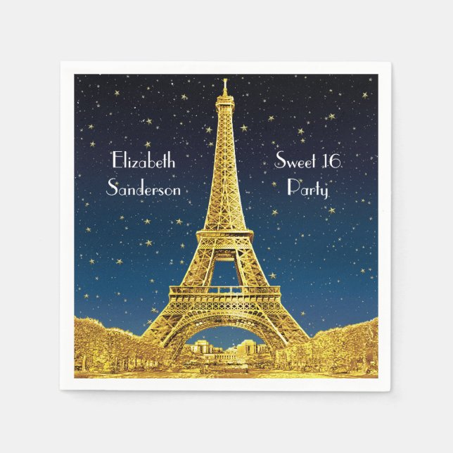 Gold Paris Skyline #2 Blue Starry Sweet 16 SQ Serviette (Vorderseite)