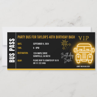 Gold Party Bus Pass Ticket VIP Meilenstein Geburts Einladung