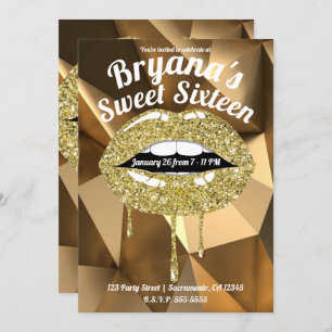 Gold Party Luxuriöser Glitzer Tropfen Lippen Sweet Einladung