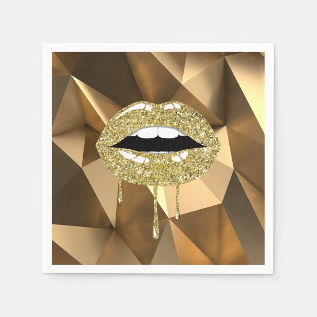 Gold Party Luxury Glam Glitzer Tropfen Tropfen Lip Serviette (Vorderseite)