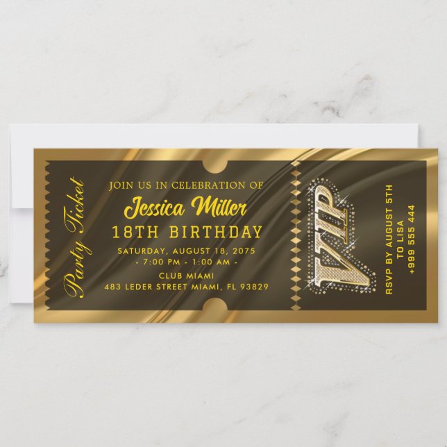 GOLD Party Ticket Einladung (Vorderseite)
