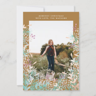 Gold Pastel Berries Weihnachtsfeiertag Fotokarte Feiertagskarte