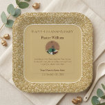 Gold Pastor Appreciation Church Anniversary Pappteller<br><div class="desc">Celebrate your beloved pastor's anniversary with this elegant paper plate design. Featuring a personalized photo of the pastor, this plate is adorned with a shimmering gold glitter border and a warm golden background. The Bible verse Jeremiah 29:11 is prominently displayed, offering a message of hope and divine plans for the...</div>