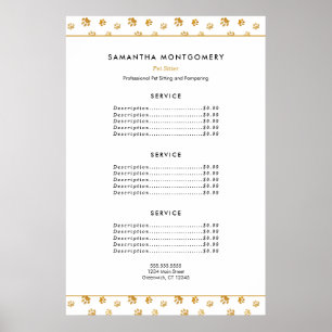 Gold Paw druckt Berufliche Pet Sitter Services Poster