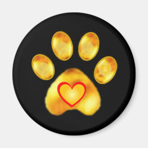 Gold Paw mit Herz auf schwarz Magnet