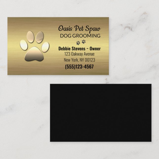 Gold Paw Print Dog Pet Grooming Service Business Visitenkarte (Vorne/Hinten)