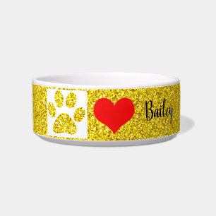 Gold Paw Prints Monogramme Glitterie Niedliches Ro Napf
