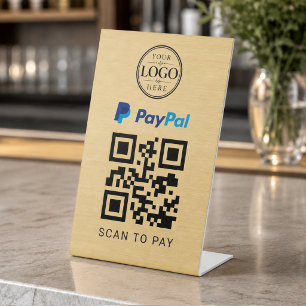 Gold PayPal Scan to Pay Tischdisplay Sockelschild