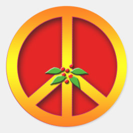 Gold Peace Sign mit Holly Weihnachtskarten Runder Aufkleber