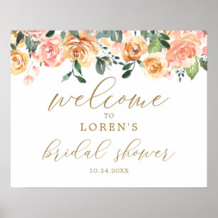 Gold Peach Floral Brautparty Begrüßungspaket Poster