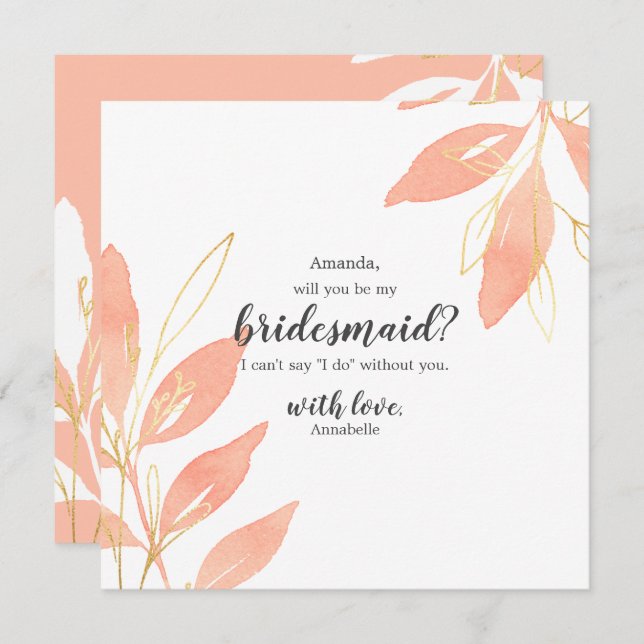 Gold & Peach Floral Werden Sie meine Bridesmaid Einladung (Vorne/Hinten)