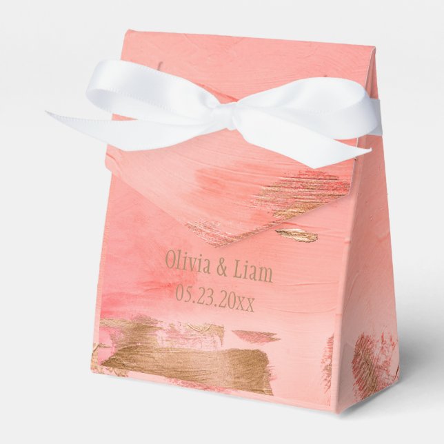 Gold Peach Melon Abstrakt Name Moderne Hochzeit Geschenkschachtel (Vorderseite)