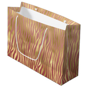 Gold Peach Red Zebra Stripes Große Geschenktüte
