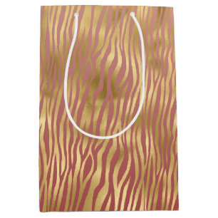 Gold Peach Red Zebra Stripes Mittlere Geschenktüte