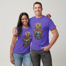 Gold Peacock Colors Hamsa Green Sapphire Third Eye T-Shirt