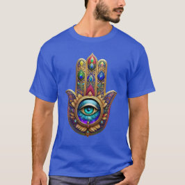 Gold Peacock Colors Hamsa Green Sapphire Third Eye T-Shirt