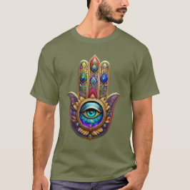 Gold Peacock Colors Hamsa Green Sapphire Third Eye T-Shirt