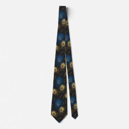 Gold Peacock Feather Black Blue Mens Necktie Krawatte