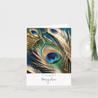 Gold Peacock Feather Dankeschön Karte individuell