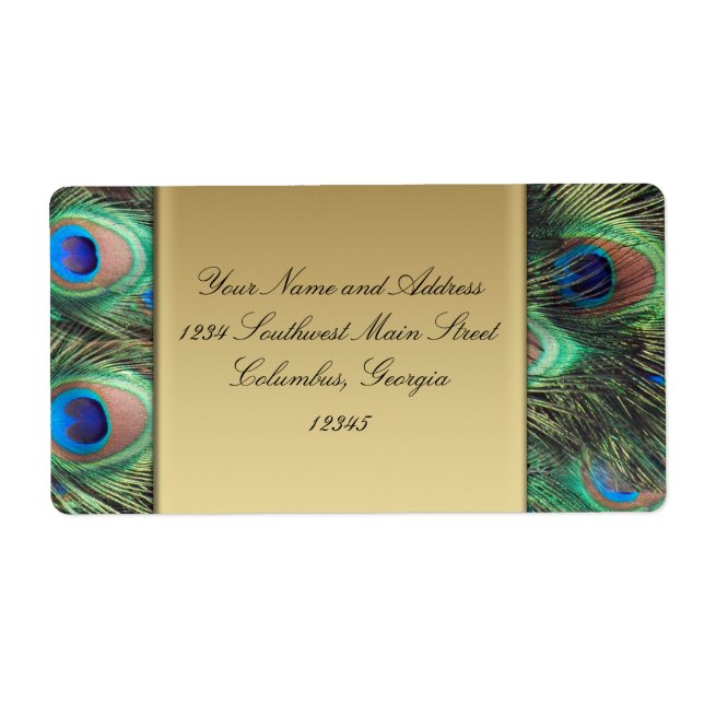 Gold Peacock Feather Elegantes Adressetikett (Vorne)