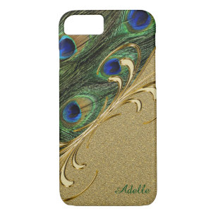 Gold Peacock Feather iPhone 7Plus Monogram Case