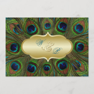 Gold Peacock Feathers Wedding Einladung
