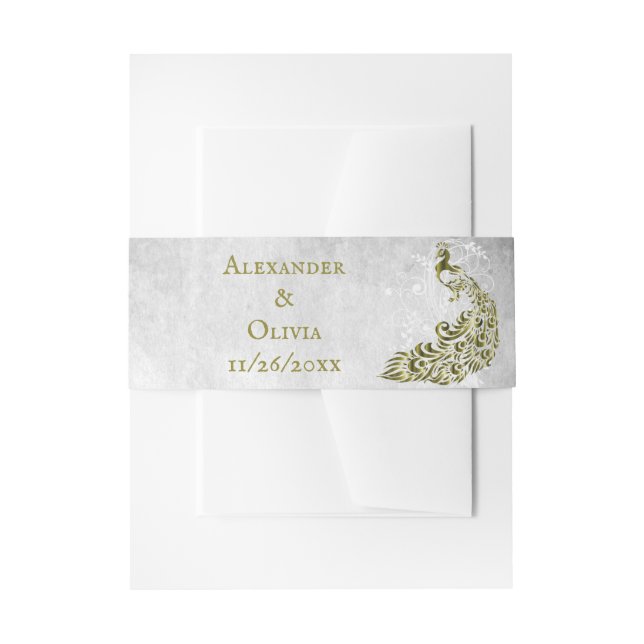 Gold Peacock Leaf Vine Invite Belly Band (Vorderseite Beispiel)