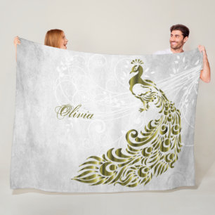 Gold Peacock Personalisiert Fleece Blanket