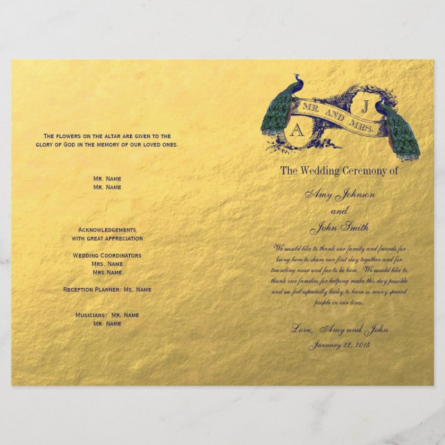 Gold Peacock Wedding Program (Vorderseite)