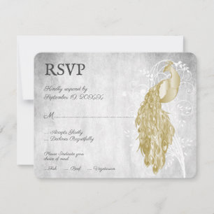 Gold Peacock Wedding RSVP Card Karte