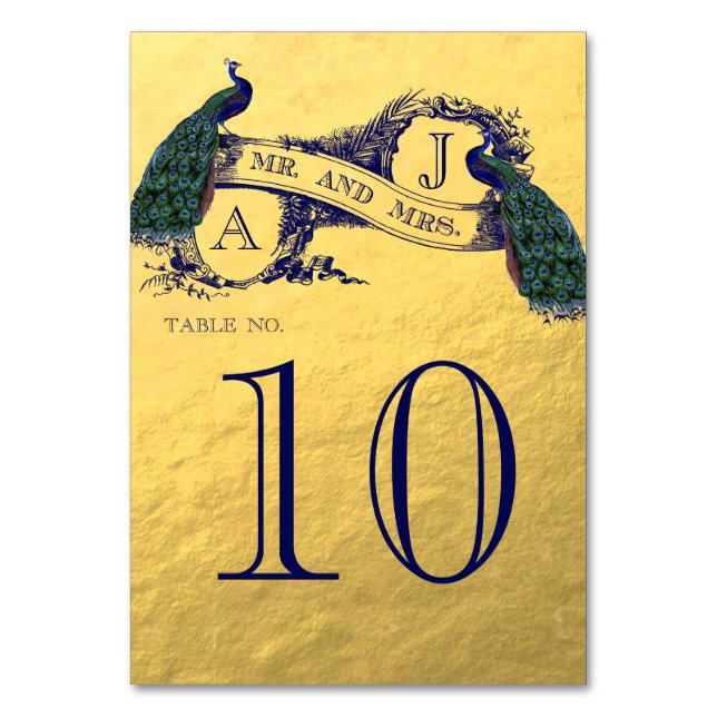 Gold Peacock Wedding Tischnummer (Rückseite)
