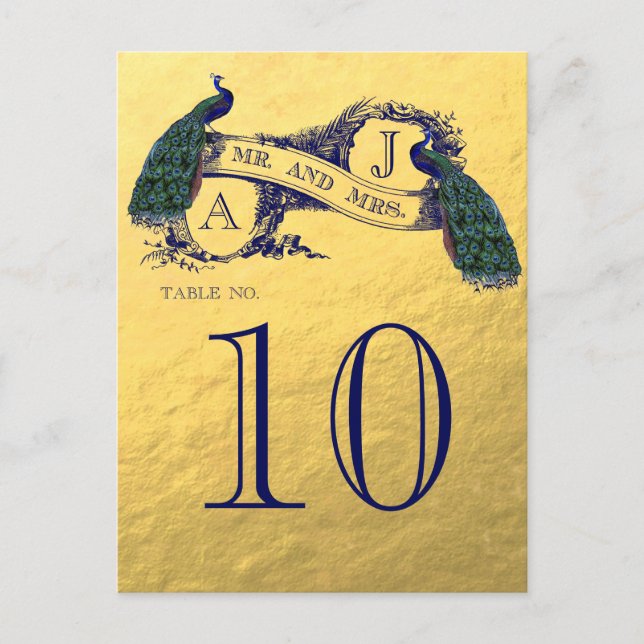 Gold Peacock Wedding Tischnummer (Vorderseite)