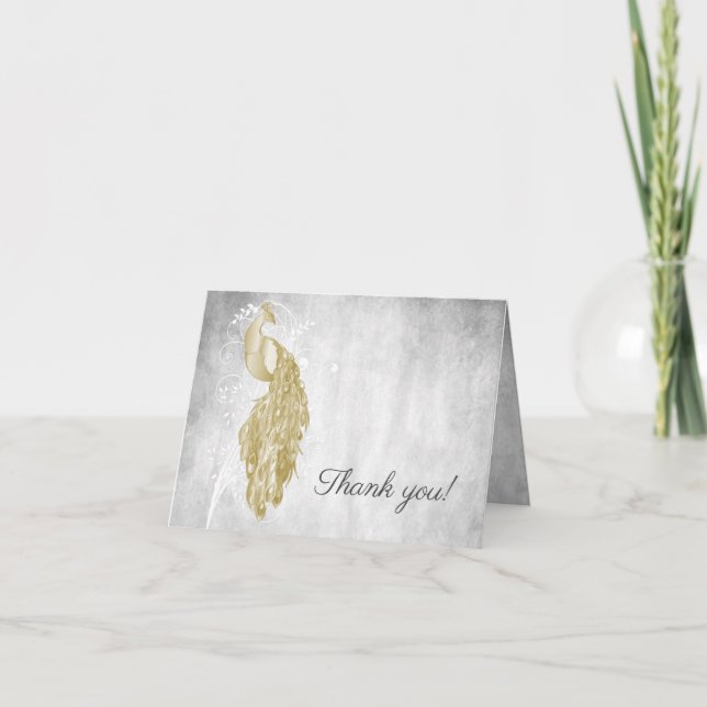 Gold Peacock Wedding Vielen Dank Dankeskarte (Vorderseite)