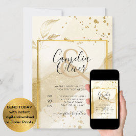 Gold Pearl WEDDING Alkohol INK Abstrakt LeahG Einladung