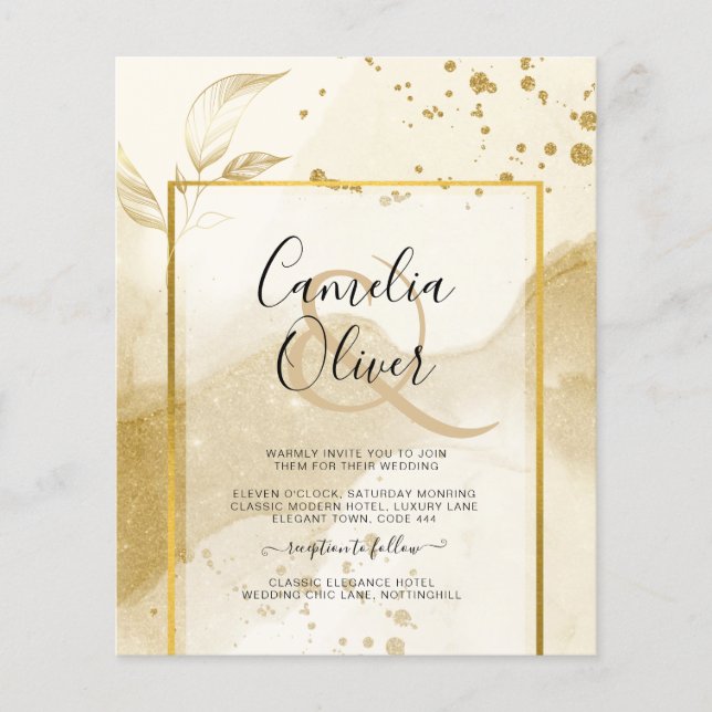Gold Pearl WEDDING Alkohol INK Abstrakt LeahG Flyer (Vorne)