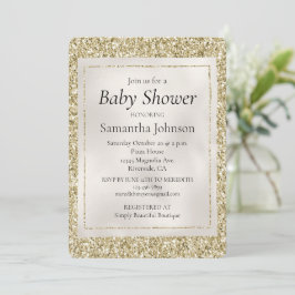 Gold Pearl White Glitzy Glitzer Babydusche Einladung