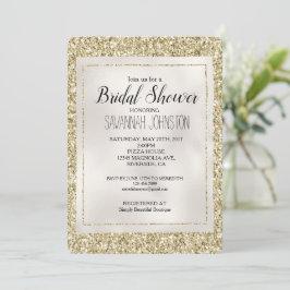 Gold Pearl White Glitzy Glitzer Einladung