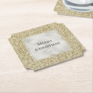 Gold Pearl White Glitzy Glitzer Weihnachten    Untersetzer