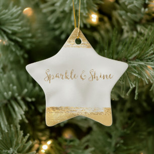 Gold Pearl White Sparkle Keramik Ornament