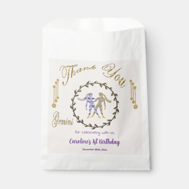 Gold & Pearls Gemini 1. Geburtstag Vielen Dank Geschenktütchen (Vorderseite)