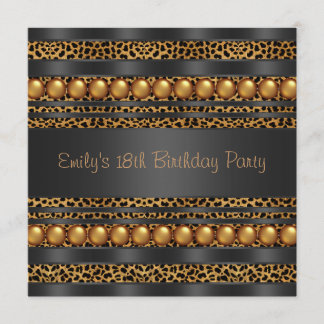 Gold Pearls Leopard Girls 18. Geburtstagsparty Einladung